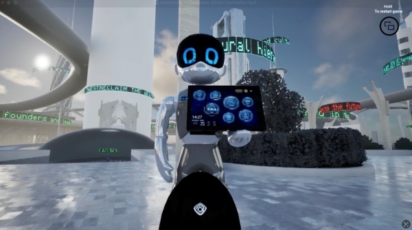 Ein animierter Roboter in futuristischer Umgebung