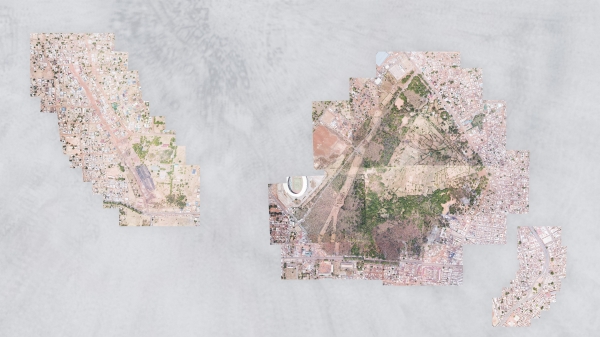 A fragmented satellite image
                                          of a city