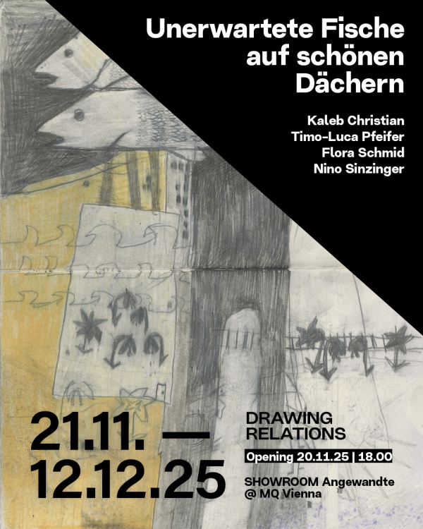 Ausstellungsplakat
                                          mit Zeichnung von Fischen und Informationen zur Ausstellung