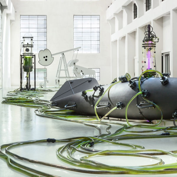 Metal structure
                                          with cables with green liquid
